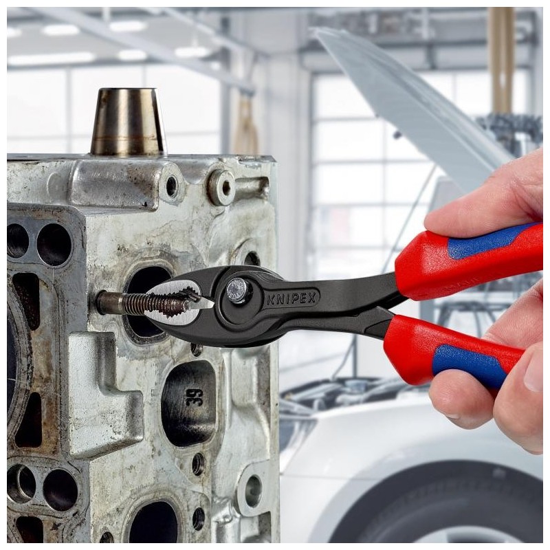 Unieke combinatie: voorgrijp- en zijgrijpfunctie, doorgestoken scharnier, drukknopverstelling